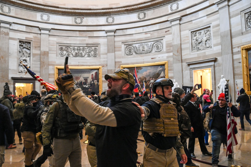 Supporters of U.S. President Donald Trump enter the U.S. Capitol’s Rotunda on Jan. 6, 2021, in Washington, D.C.