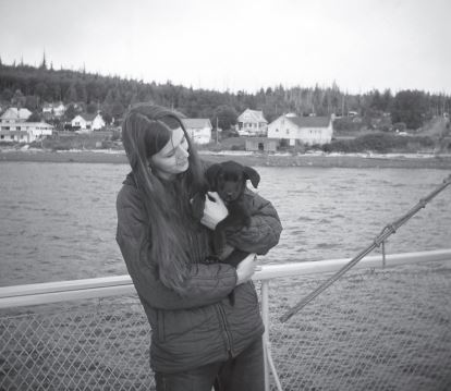 Nancy Dyson with Watsi on the ferry to Alert Bay, B.C., 1970. (COURTESY: DAN RUBENSTEIN)