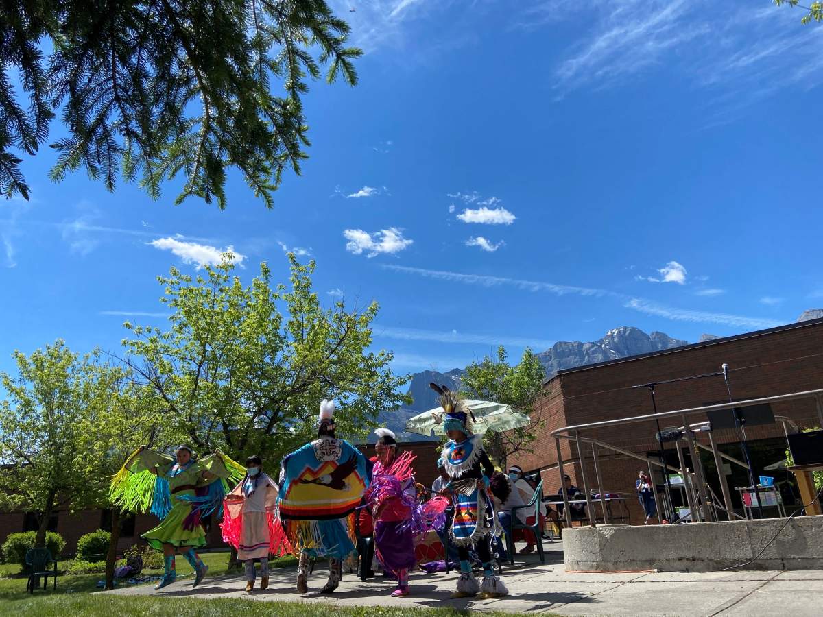 Children dancers outside Canmore Hospital.