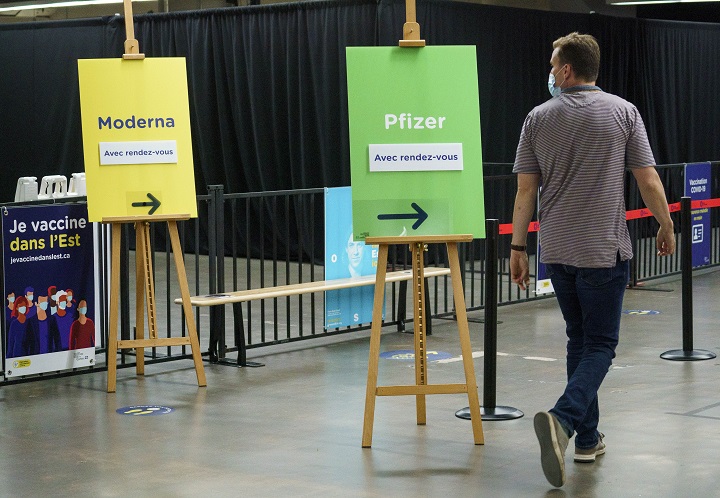 A man arrives at a COVID-19 vaccination clinic in Montreal, on Monday, June 21, 2021. 