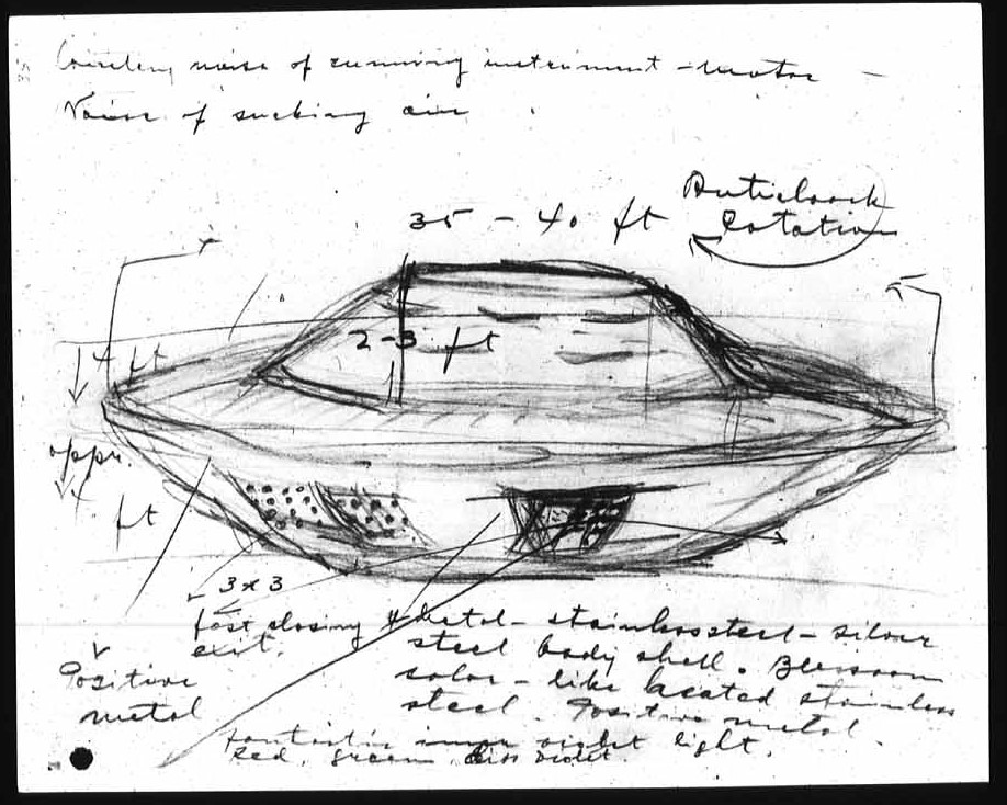 In 1967, a man named Stefan Michalak claimed to have seen a UFO at Falcon Lake, Man. This is a drawing of what he says he saw, taken from government archives. Government investigators combed the site after, and did find some irradiated dirt at the scene.