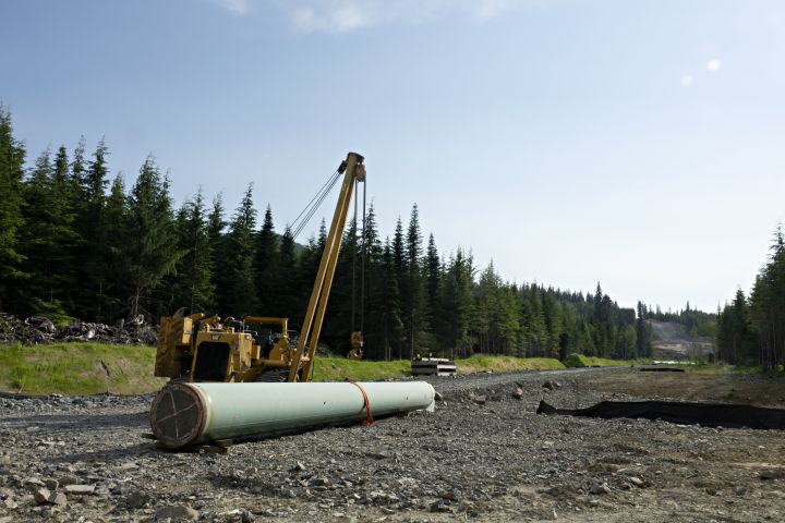Construction is seen along  the route of the Coastal Gaslink pipeline, northeast of Kitimat, BC,  July  4, 2021. The pipeline will serve the LNG Canada project.  