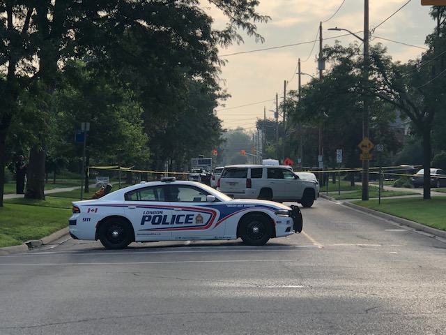 London police at the scene of an officer-involved shooting, July 28, 2021.