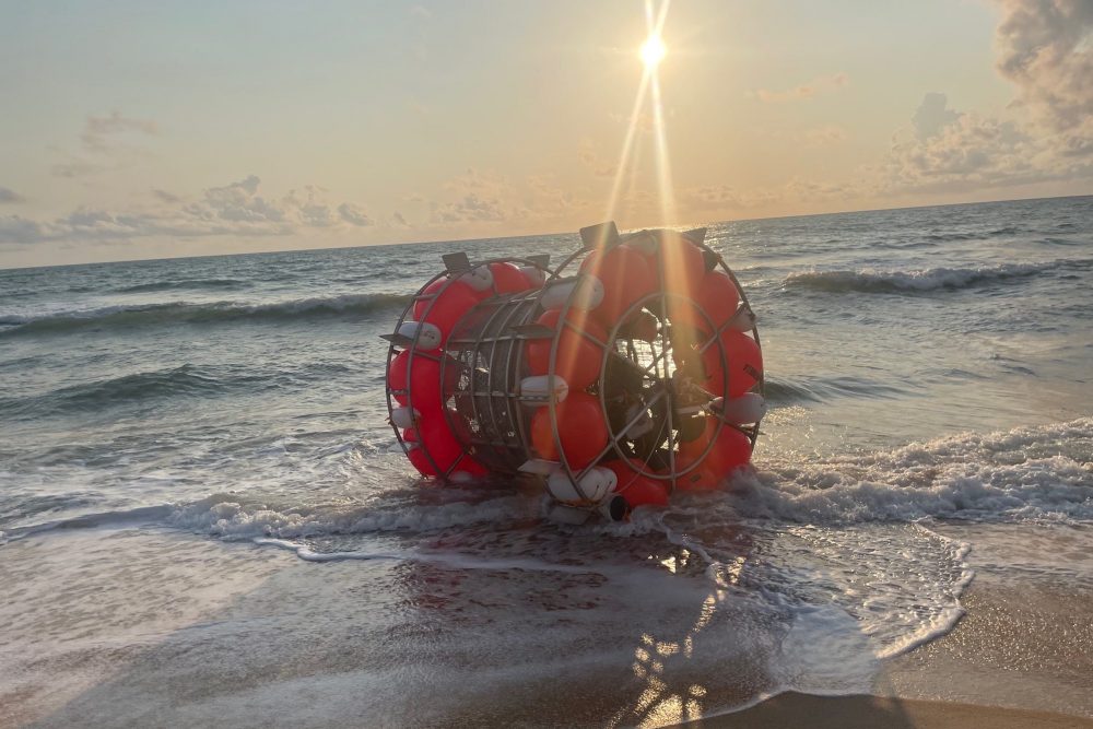 Reza Baluchi's 'hydro bubble' is shown on a beach in St. Augustine, Fla., on July 24, 2021.