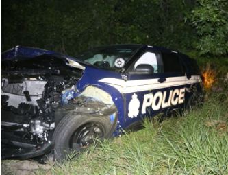 An Ottawa police cruiser is shown following a collision on Sunday, Aug. 8. Police say an officer was injured in a collision with an impaired driver.