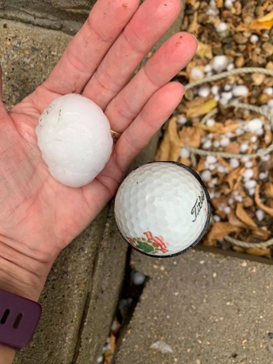 A storm brought golf ball-sized hail to some parts of Assiniboia Tuesday morning.