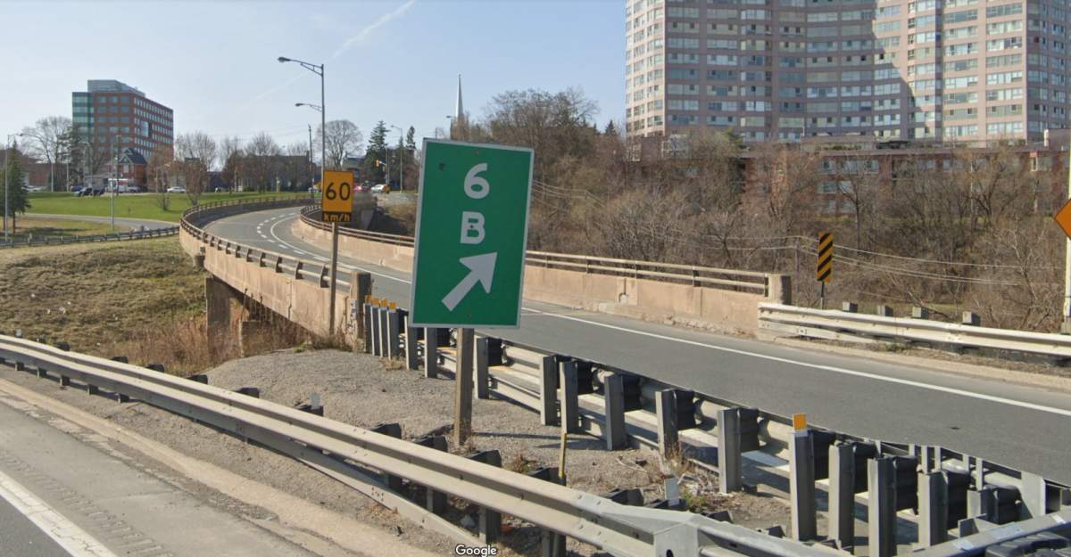 A picture of the off ramp at Geneva Street from the 406 in St. Catharines prior to its collapse on Aug. 27, 2021.