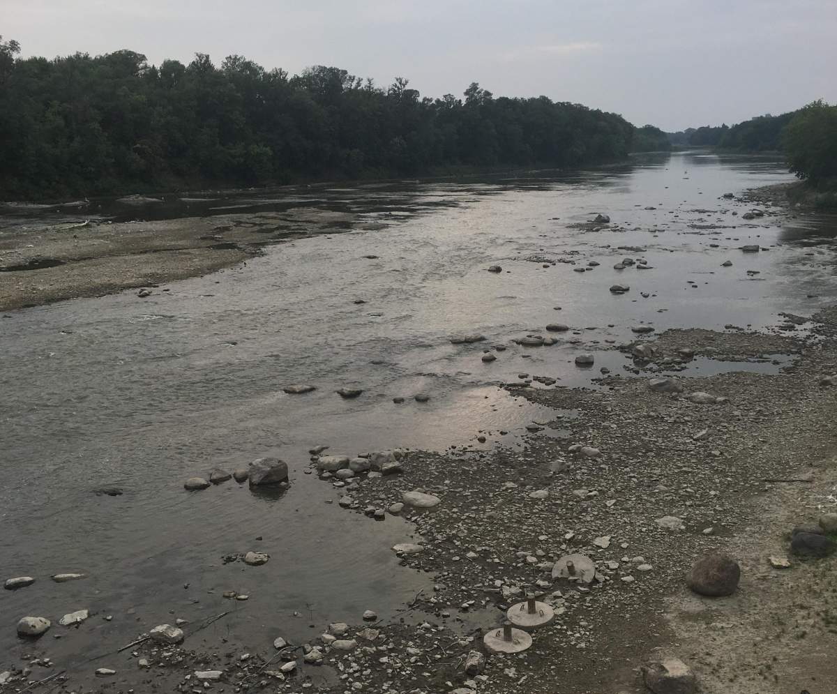 The Assiniboine River, as seen from the footbridge to Assiniboine Park.