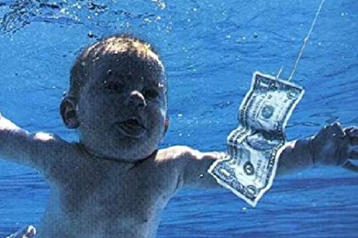 Cover art for Nirvana's 1991 album 'Nevermind' is shown.