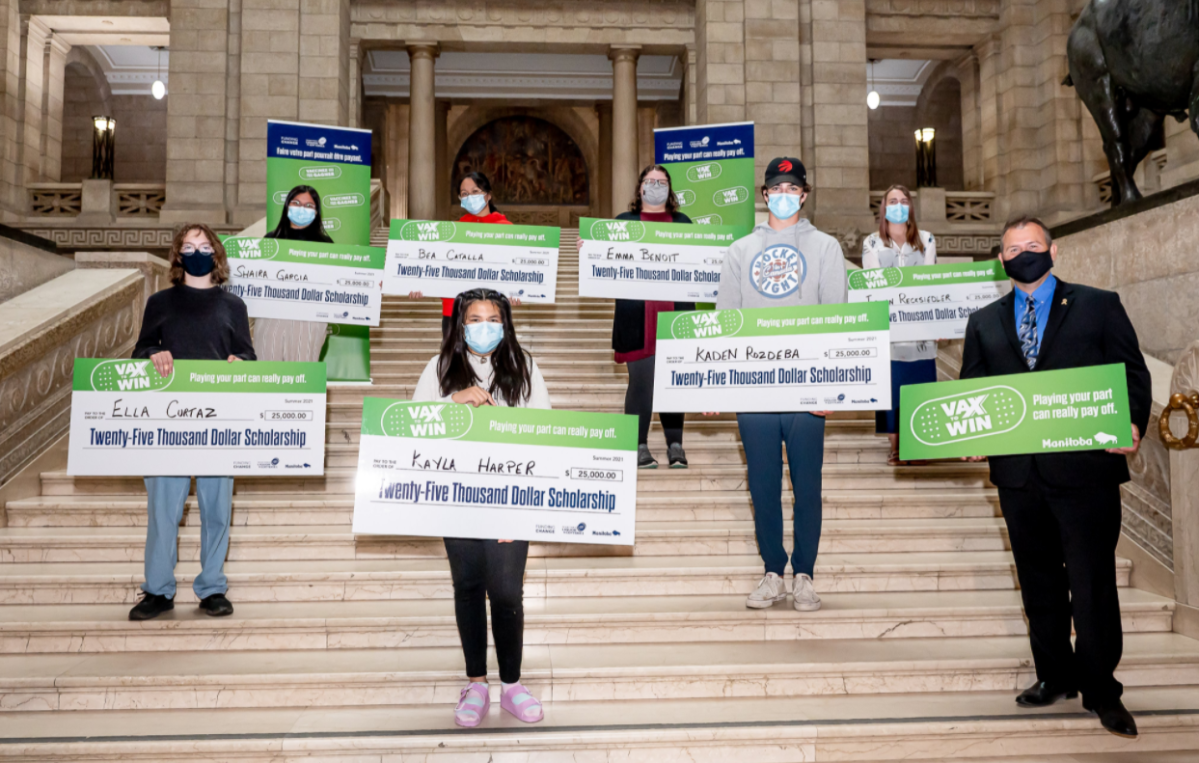 Scholarship winners at the Manitoba Legislature.