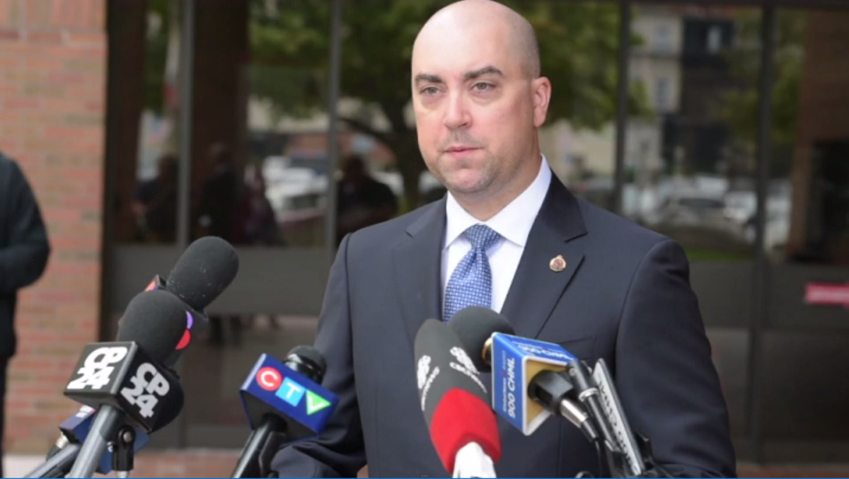 Det. Sgt. Steve Berezuik updates the kidnapping of Faqir Ali and murder of the victim’s son, out front of Hamilton’s Central Station on Friday, Sept.17, 2021.