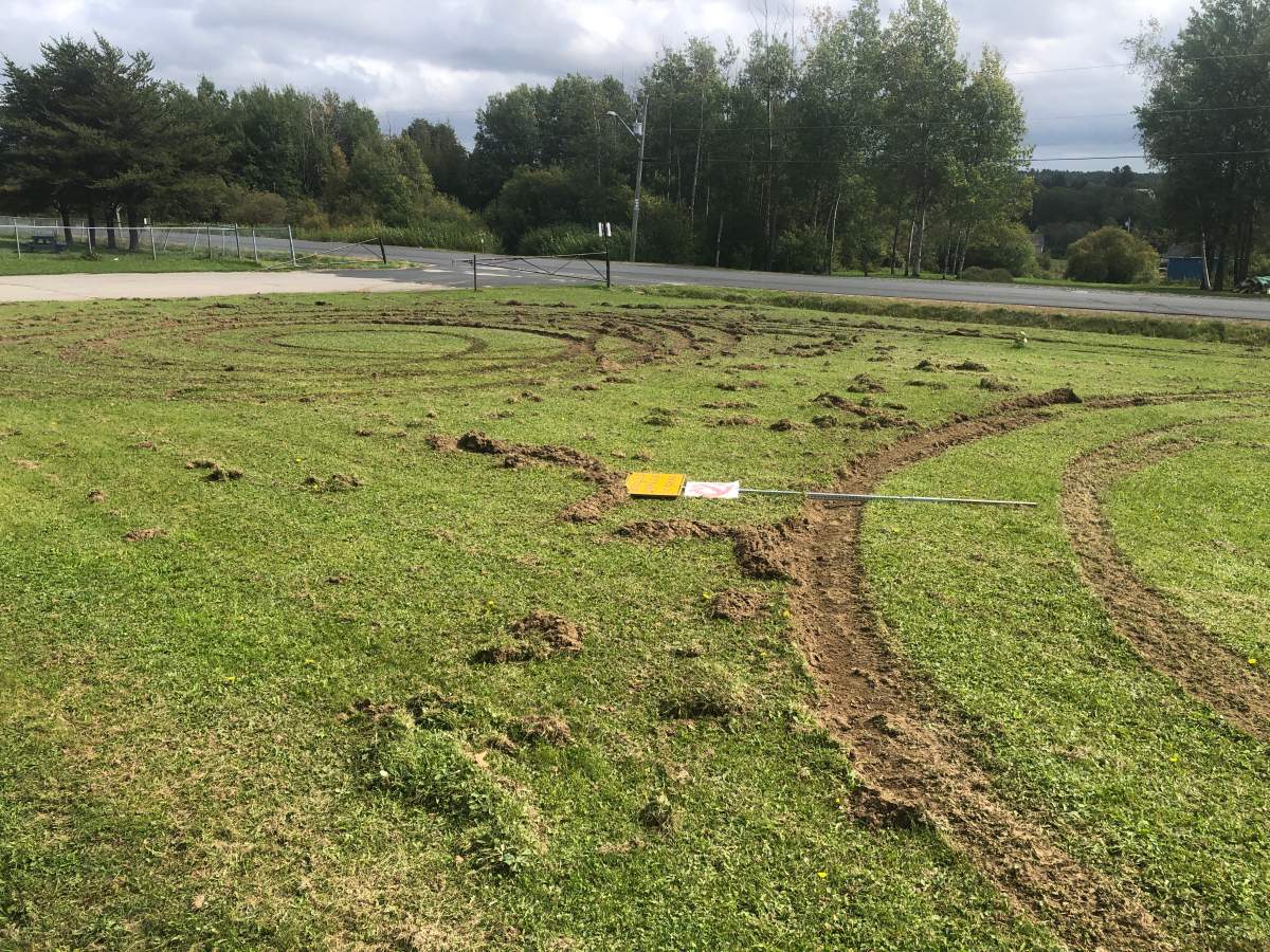 Damage is seen on the front lawn of Blackville School.