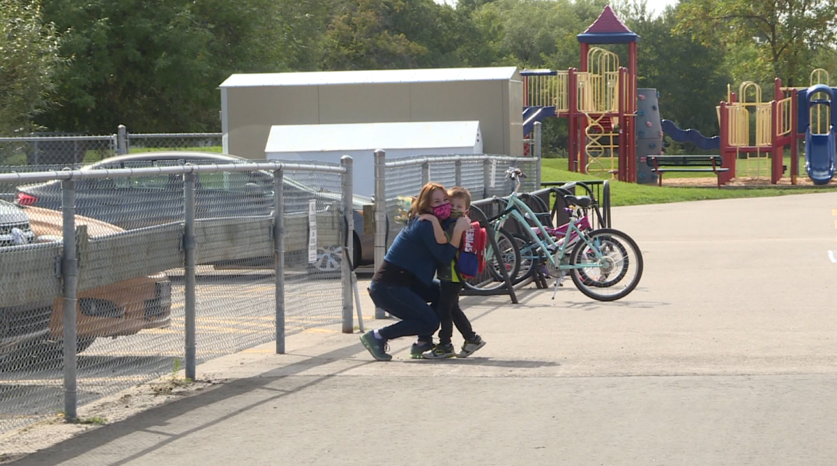Samantha Remple picking up her son Ben after school on September 10, 2021.