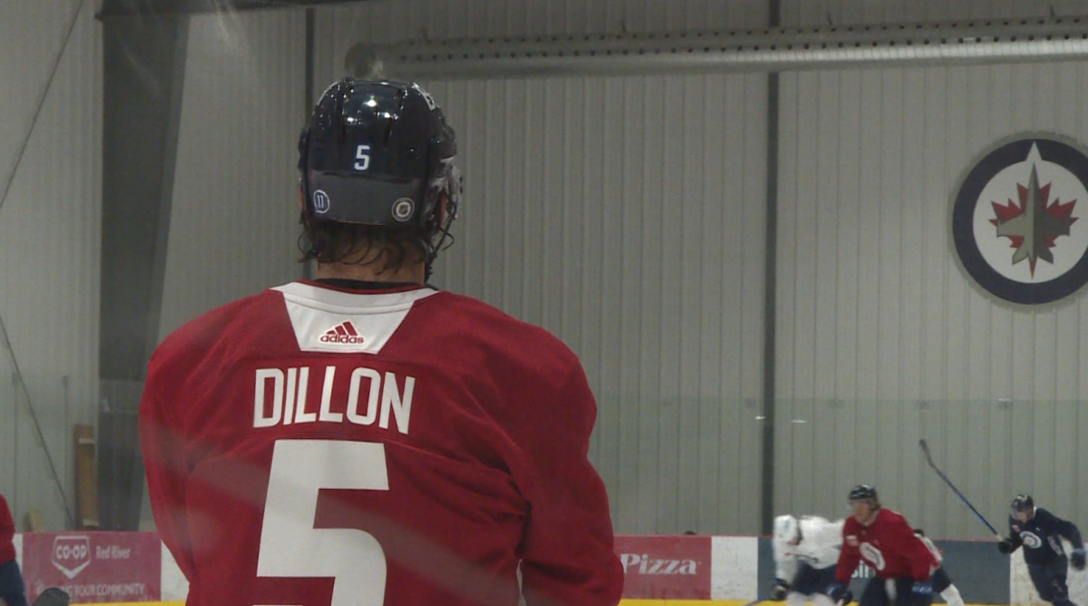 Winnipeg Jets defenceman Brenden Dillon looking on at the first day of Jets training camp.