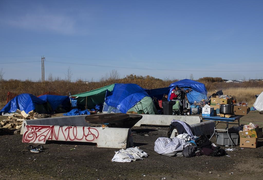 A homeless encampment set up in Wetaskiwin, Alta., is shown on Saturday, Oct. 9, 2021. THE CANADIAN PRESS/Jason Franson