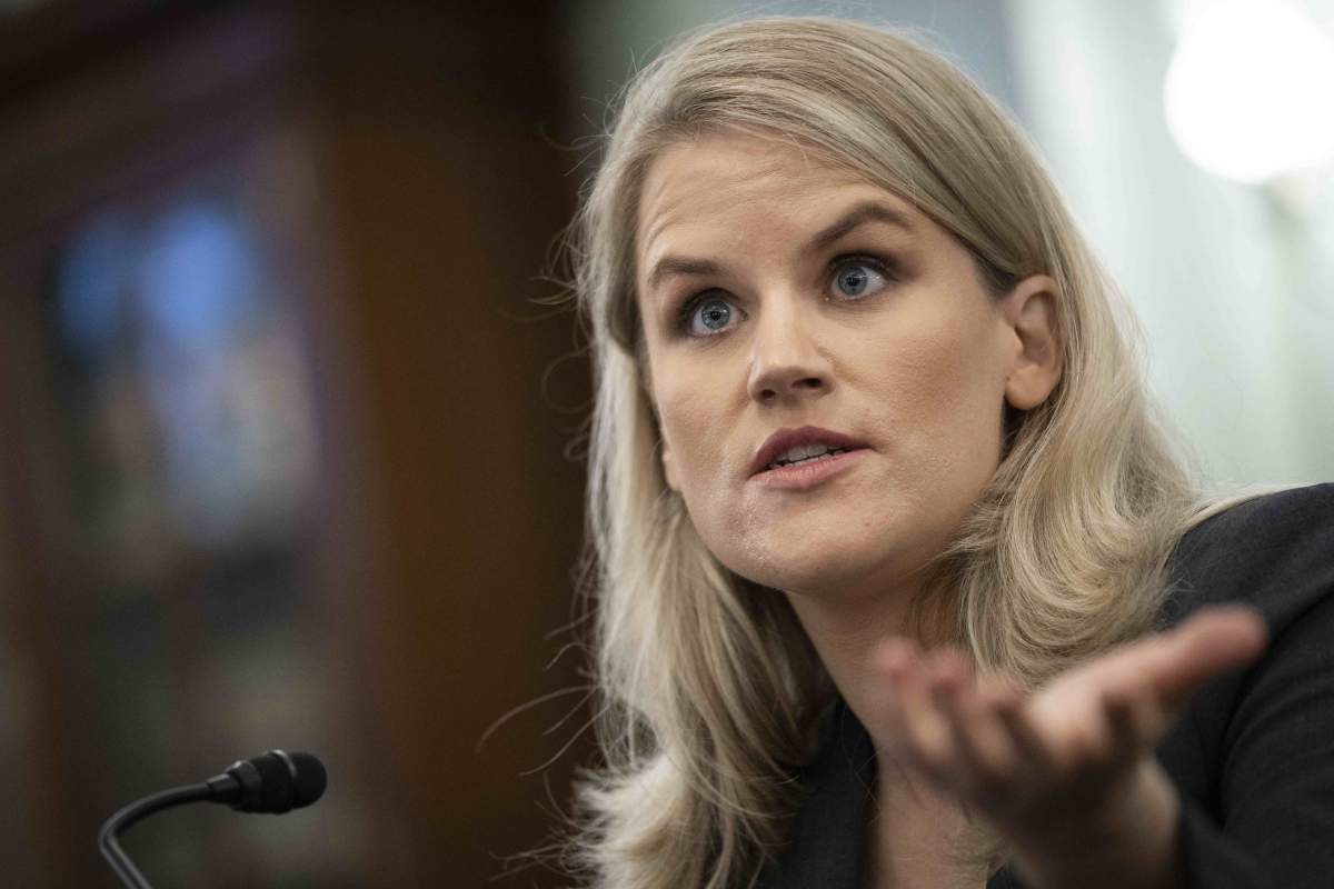 Former Facebook employee Frances Haugen testifies on Capitol Hill October 5, 2021 in Washington, DC.