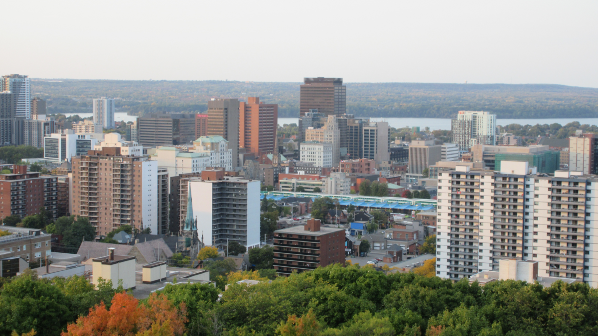 A photo of Hamilton, Ontario's skyline in August of 2021.