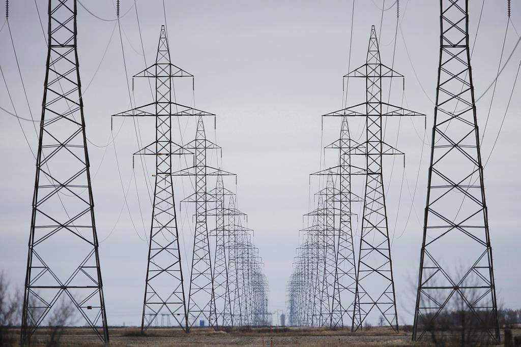 Manitoba Hydro power lines are photographed just outside Winnipeg, Monday, May 1, 2018. Manitoba's Crown-owned energy utility is now forecasting a deficit because of ongoing dry conditions. 