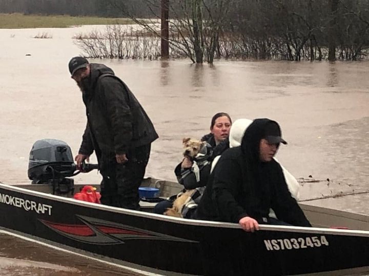 Aaron Coady is seen helping with the evacuations at the Indian Gardens Trailer Park in Antigonish, N.S. on Nov. 23, 2021.