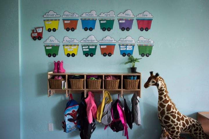 Children's backpacks and shoes are seen at a CEFA (Core Education and Fine Arts) Early Learning daycare franchise, in Langley, B.C., on Tuesday May 29, 2018.