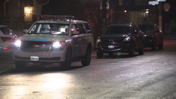A Toronto Paramedic Services vehicle is seen in the area of the stabbing.