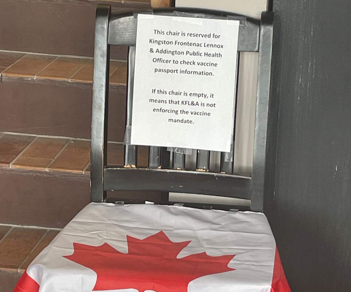 A chair at the entrance of Jakk Tuesdays.