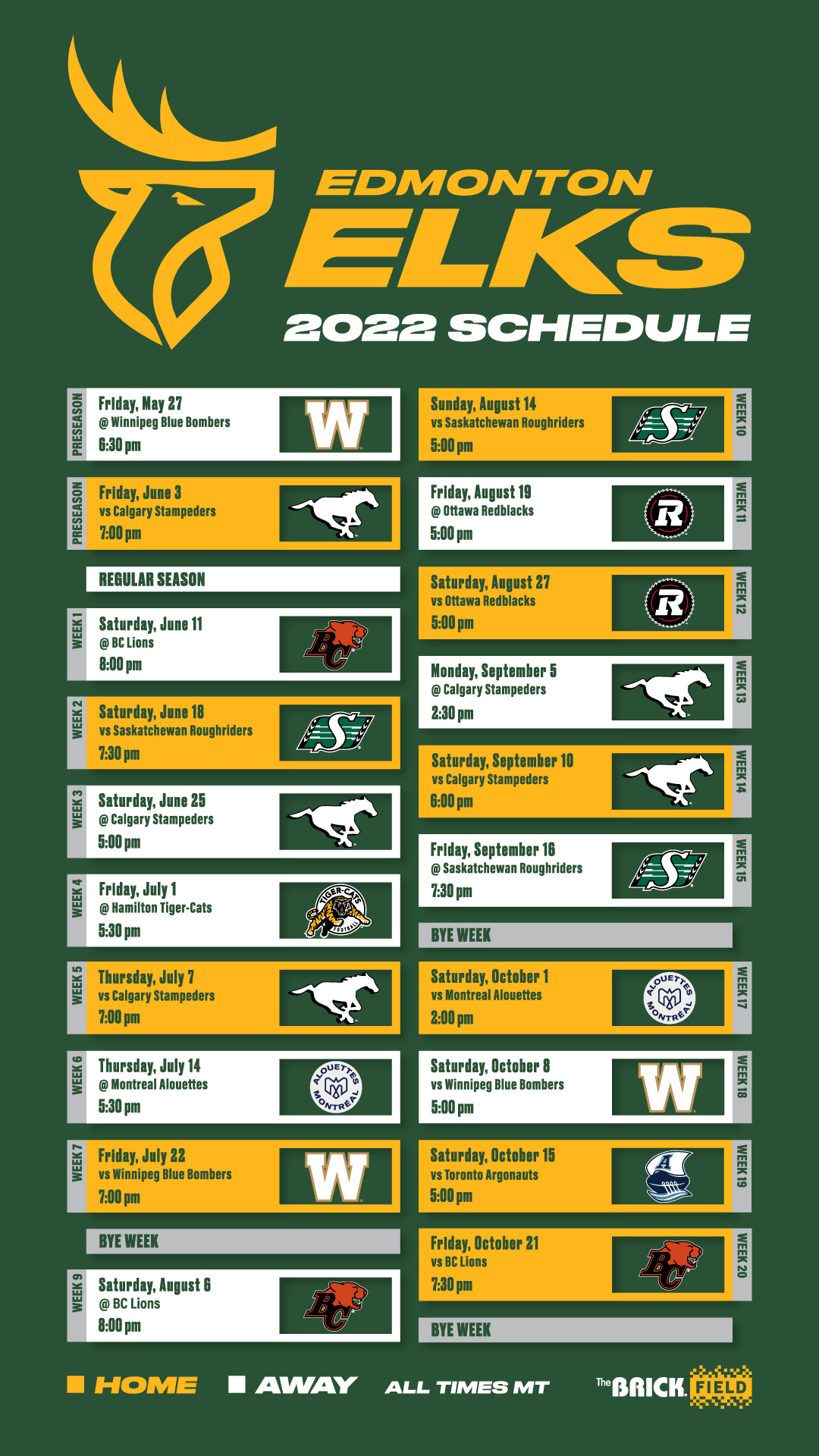 The Edmonton Elks released their 2022 schedule on Thursday, December 16, 2021.