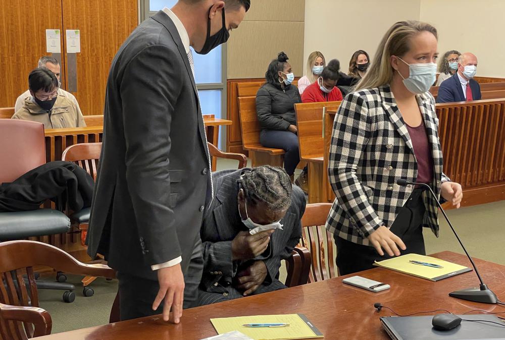 Anthony Broadwater is seen crying in court.