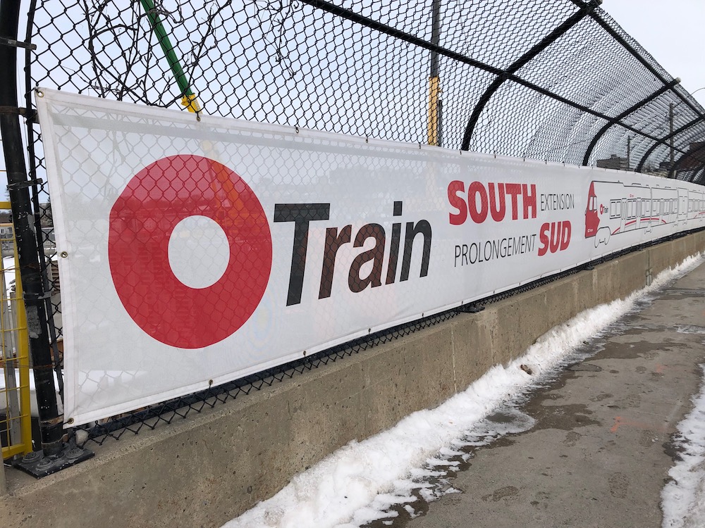 Construction is in progress on the Trillium Line south extension at the future Corso Italia Station. 