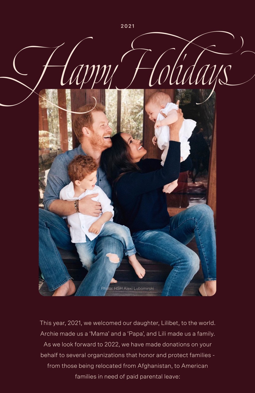 Prince Harry, Meghan Markle 2021 Christmas card