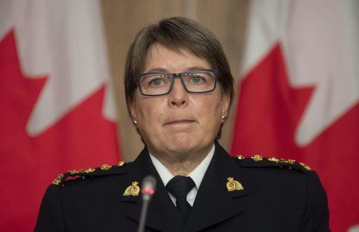 RCMP Commissioner Brenda Lucki listens to a question during a news conference in Ottawa, Wednesday October 21, 2020.