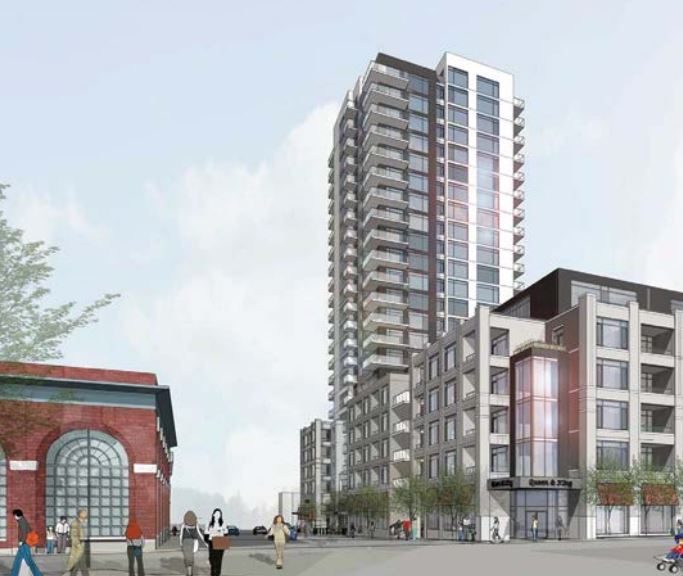 This is a view of the proposed Homestead apartment building behind the Smith Robinson building at King and Queen streets.