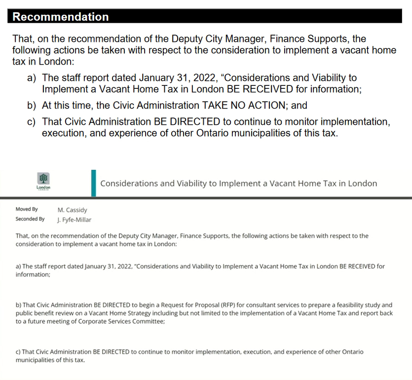 The text of the original recommendation from city staff (top), and the amended motion voted on by committee members (bottom).