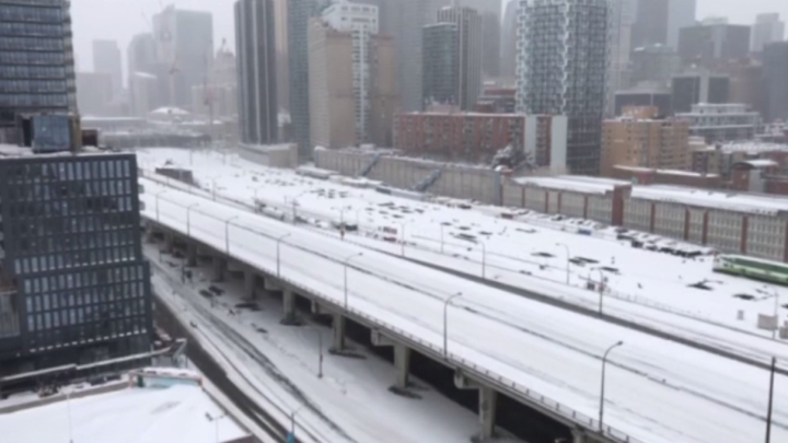 The Gardiner Expressway is seen empty Monday morning.