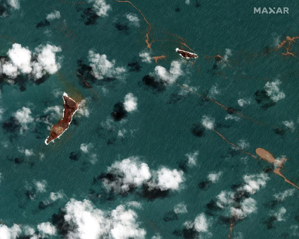 an after photo of the volcano shows it mostly submerged in water