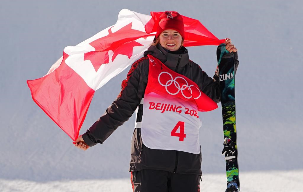 Canadian freestyle skiier Cassie Sharpe, seen here after winning a silver medal at the 2022 Beijing Olympics, says she's heading into her third Games with a different perspective on sport and life.