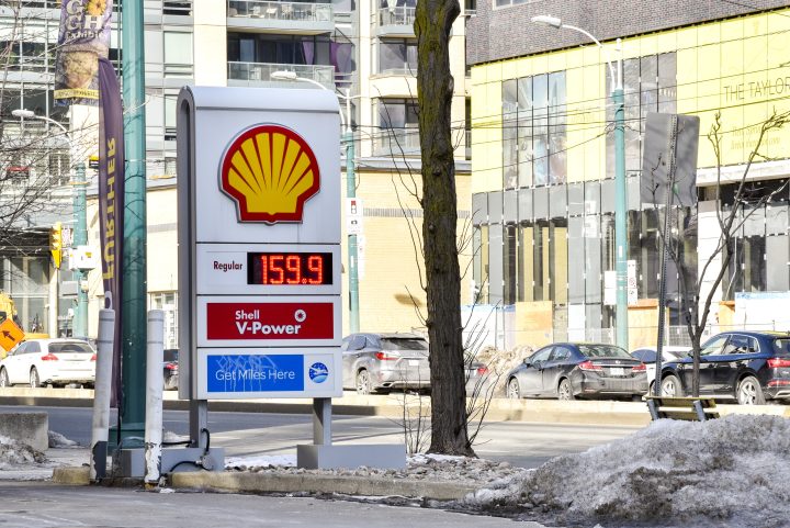 Motorists in Toronto wake up to a record high gas price of Canadian $1.599 per litre at the pump in Toronto on Sunday, February 13, 2022.