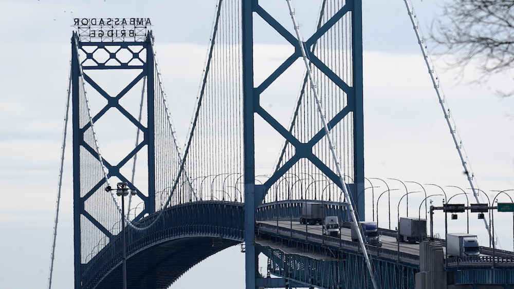 trucks cross Ambassador Bridge