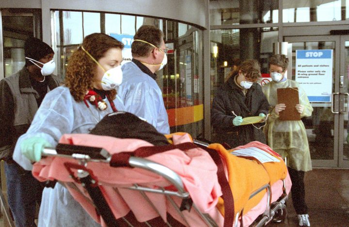 STOCK-Toronto,April,2003. Patient arriving and getting processed at Sunnybrook and Womens College Healt Science Centre during a SARS ALERT.