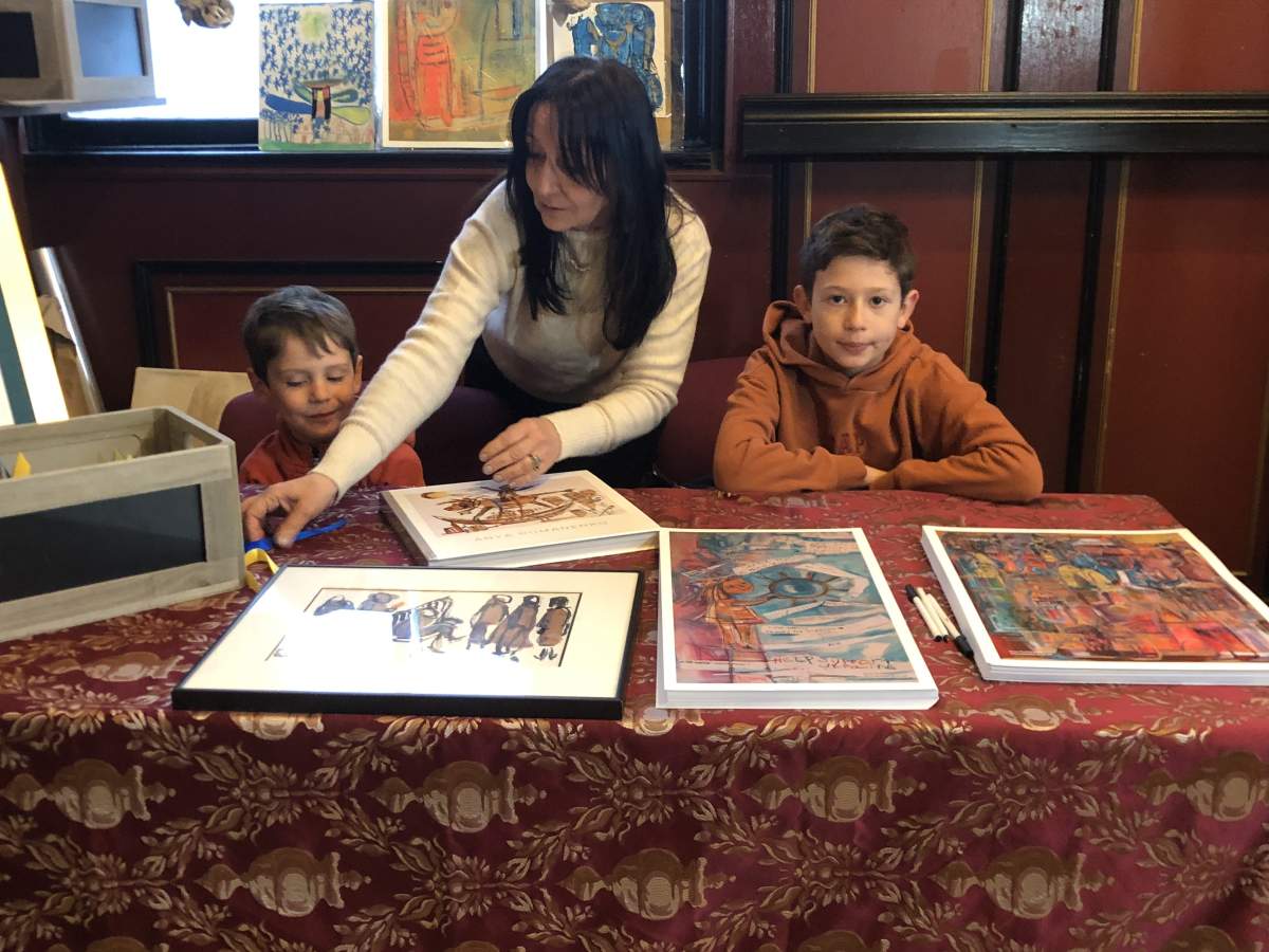 Toronto artist Anya Romanenko with two of her nephews Stephan Sirko, 5, and Michael Sirko, 11, who fled the war in Ukraine. March 24, 2022.