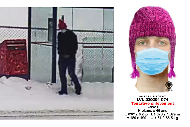 Laval police released the sketch of a man wanted in connection with an attempted kidnapping. Monday, April 4, 2022.