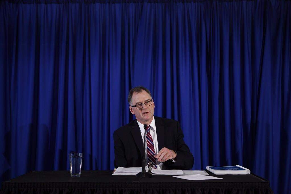 Ombudsperson Jay Chalke speaks during a press conference in Victoria, Thursday, April 6, 2017.