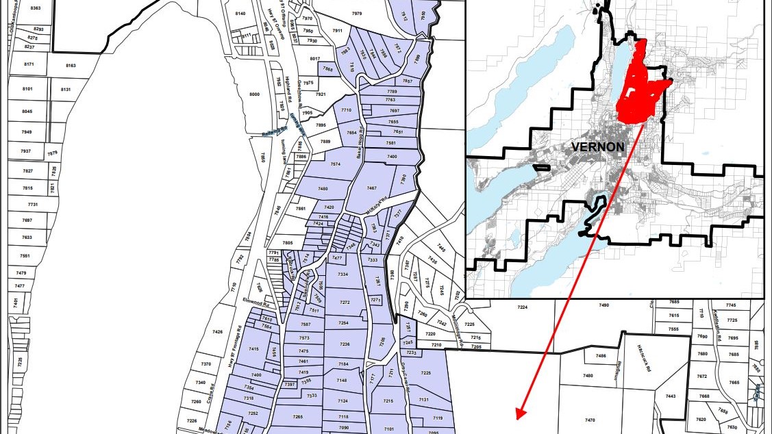 A map showing part of the stage-3 water restrictions issued by the Regional District of North Okanagan on Wednesday, April 27, 2022.