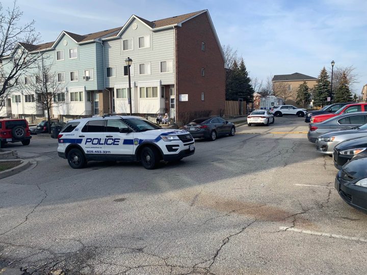 Police at the scene of a shooting in Mississauga on Tuesday.