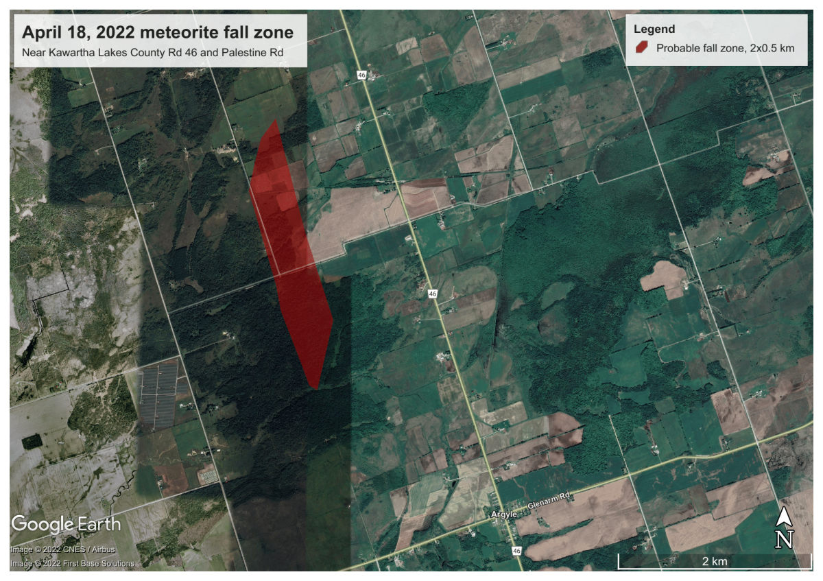 Meteorite fall zone