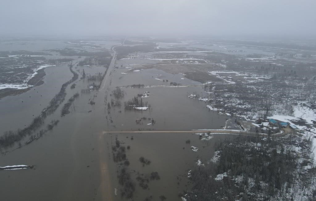 Flooding in the Peguis First Nation is shown in a handout photo taken with a drone on Sunday, May 1, 2022.