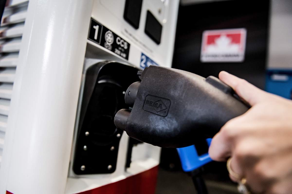 File photo. Petro Canada's electric vehicle charging station is shown on display at the Canadian International Auto Show in Toronto.