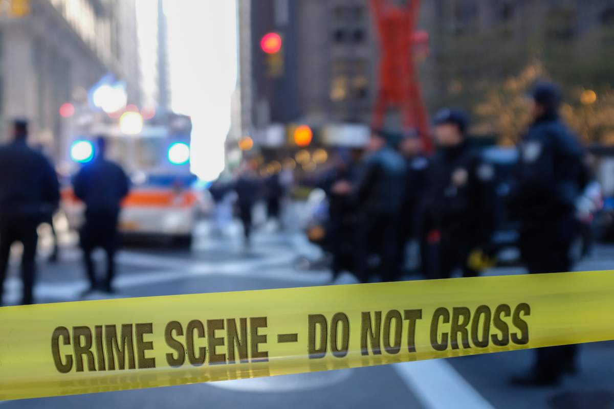 Police Line, Crime Scene taped used to control crowd access during police activity.