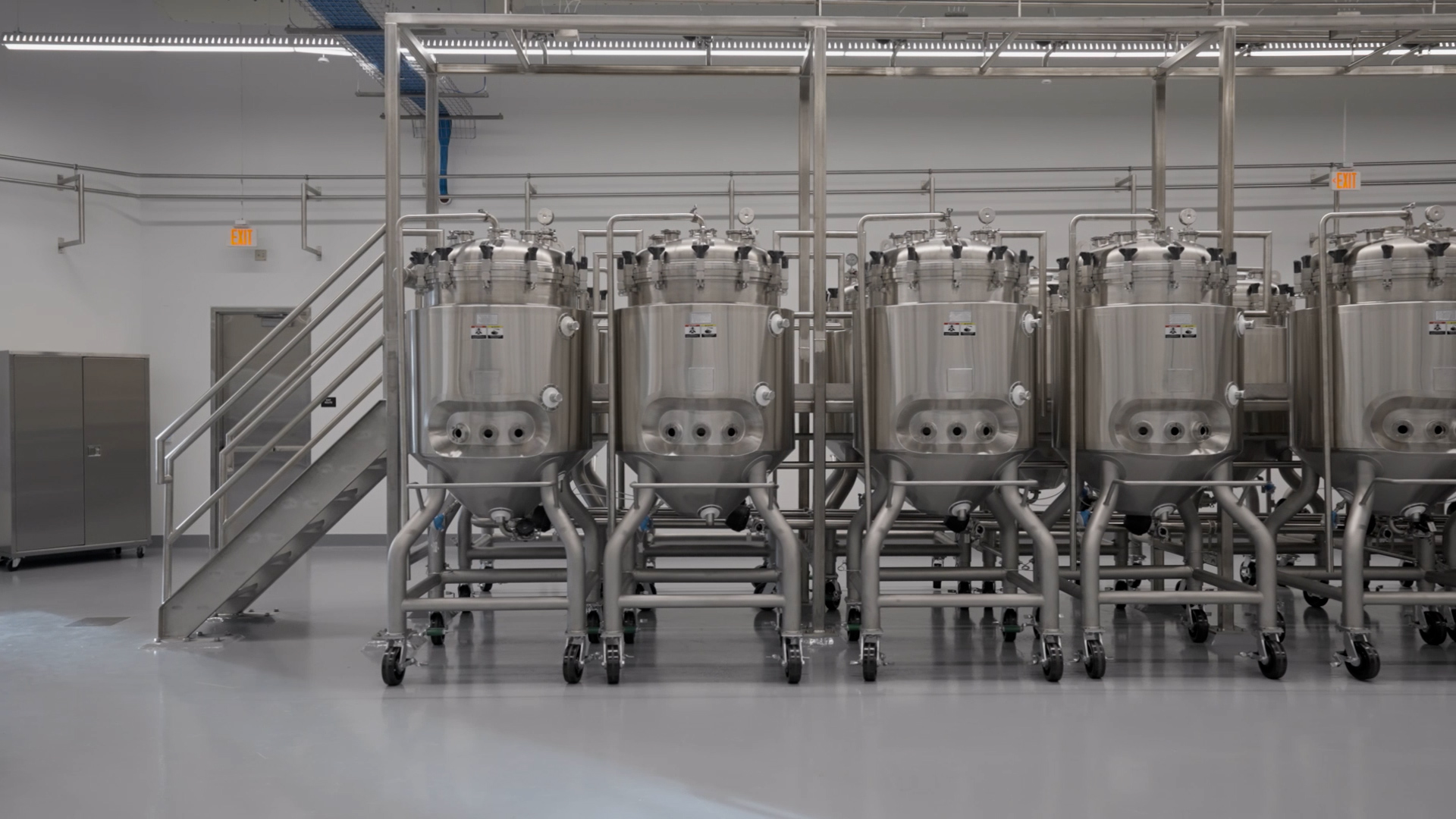 Bioreactors in UPSIDE Foods’ state-of-the-art facility where they grow chicken, fish and beef from cells.