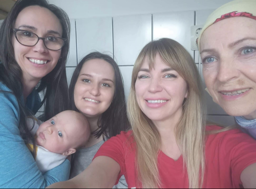 From left, Claire Guzanova, two-month-old Timur Sazhko, Svitlana Cherepanova, Lidiia Sazhko and Nini Huzanova.